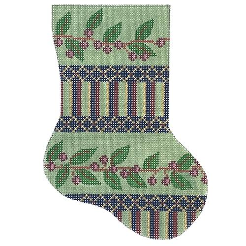 Green & Purple Berries Minisock Painted Canvas Silver Needle 
