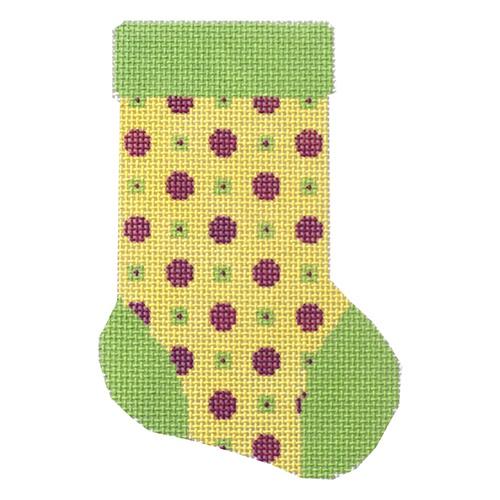 Green Purple Mini Sock with Stitch Guide Painted Canvas A Stitch in Time 