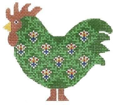Green Rooster Painted Canvas Cooper Oaks Design  - 1