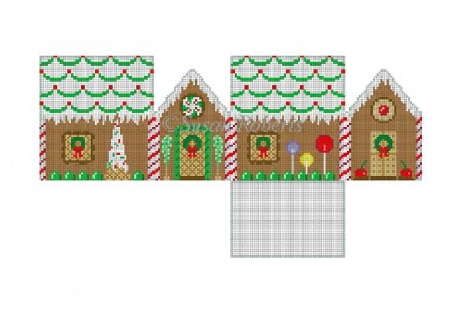 Green Scallop Roof Gingerbread House Painted Canvas Susan Roberts Needlepoint Designs Inc. 