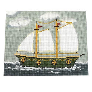 Green Ship Painted Canvas The Plum Stitchery 

