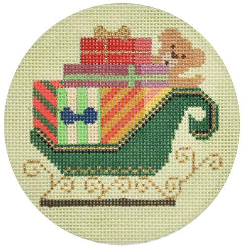 Green Sleigh Ornament Painted Canvas Burnett & Bradley 
