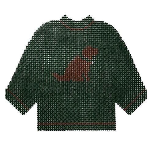Green Sweater with Chocolate Lab Ornament Painted Canvas Silver Needle 