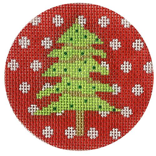 Green Tree on Red Dots Painted Canvas CBK Needlepoint Collections 