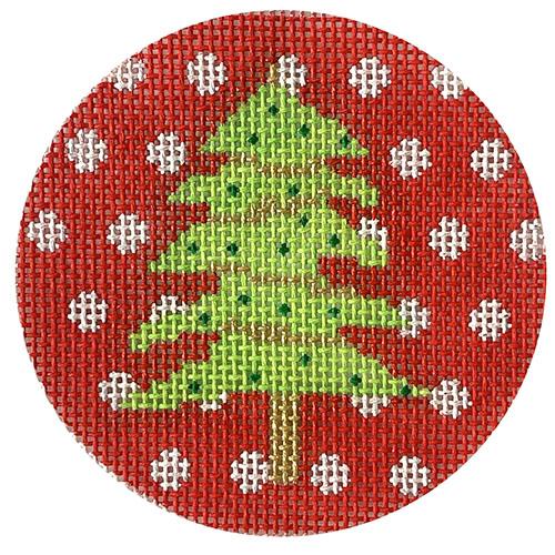 Green Tree on Red Dots Painted Canvas CBK Needlepoint Collections 
