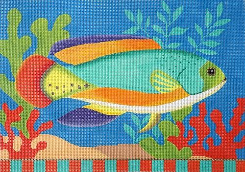 Green Tropical Fish Painted Canvas Vallerie Needlepoint Gallery  - 1