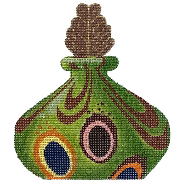 Green Venetian Glass Perfume Bottle Painted Canvas Labors of Love Needlepoint  - 1