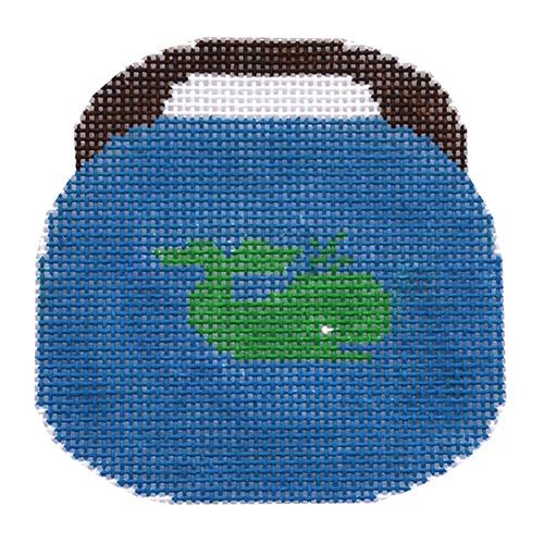 Green Whale on Blue Painted Canvas Kristine Kingston  - 1