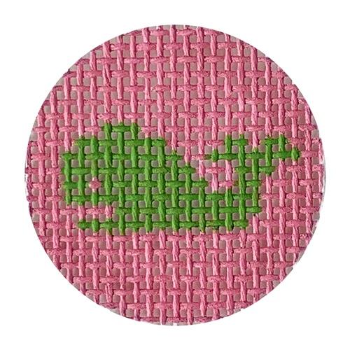 Green Whale on Pink Painted Canvas Kate Dickerson Needlepoint Collections 