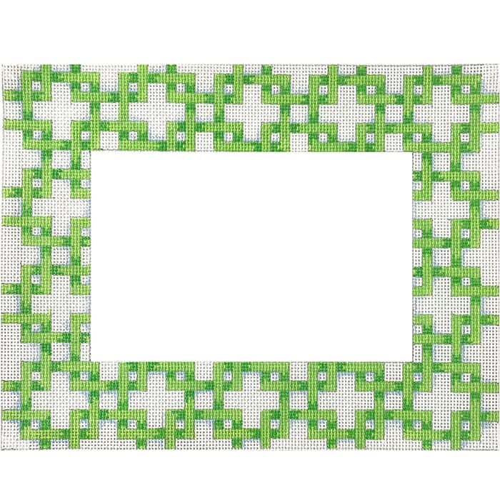 Green / White Lattice Frame Painted Canvas Associated Talents 