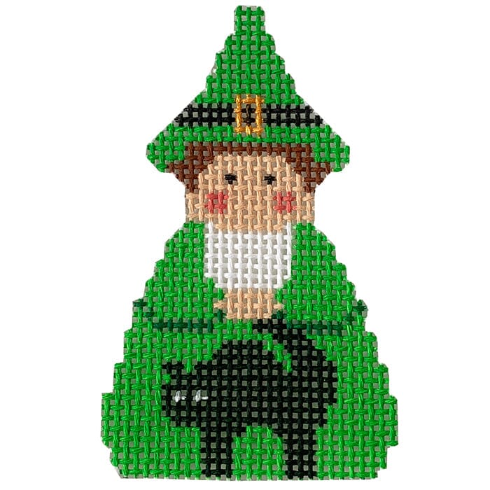Green Witch with Cat Angel Ornament Painted Canvas Stitch-Its 