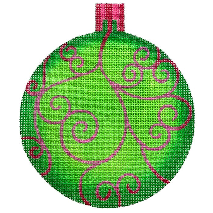 Green with Pink Scroll Painted Canvas All About Stitching/The Collection Design  - 1