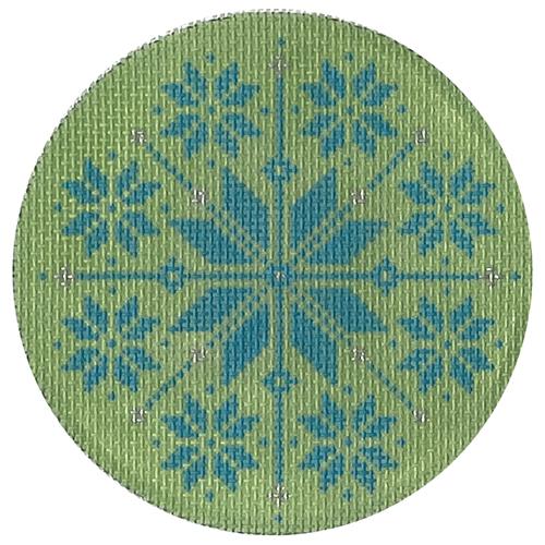 Green/Turquoise Nordic Snowflake Round Painted Canvas Pepperberry Designs 