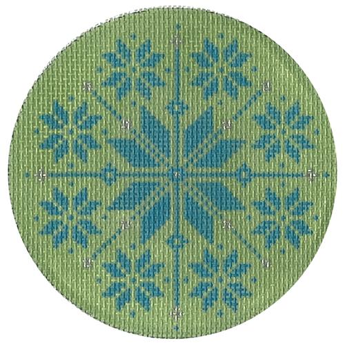Green/Turquoise Nordic Snowflake Round Painted Canvas Pepperberry Designs  - 1