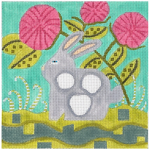 Grey Bunny in Garden Painted Canvas ditto! Needle Point Works  - 1