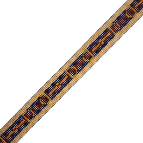 Gucci Style Stripe Belt with Bits   Khaki, Navy, and Red Painted Canvas The Meredith Collection  - 1