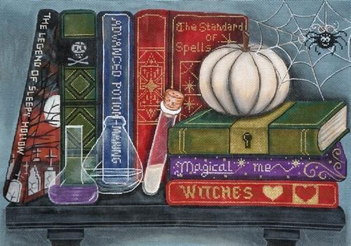 Halloween Bookshelf Painted Canvas Alice Peterson  - 1