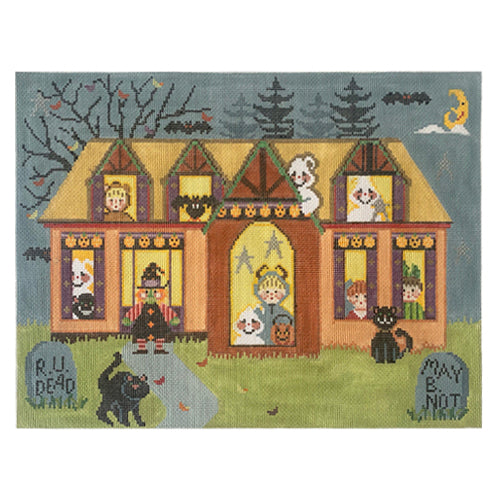 Halloween Spooky House Painted Canvas NeedleDeeva  - 1