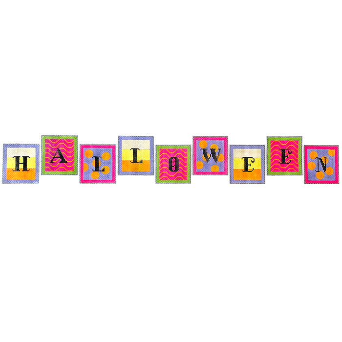 HalloweenVille Banner on 13 mesh Painted Canvas Eye Candy Needleart  - 1