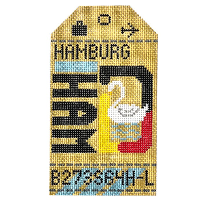 Hamburg HAM Travel Tag Painted Canvas Hedgehog Needlepoint 