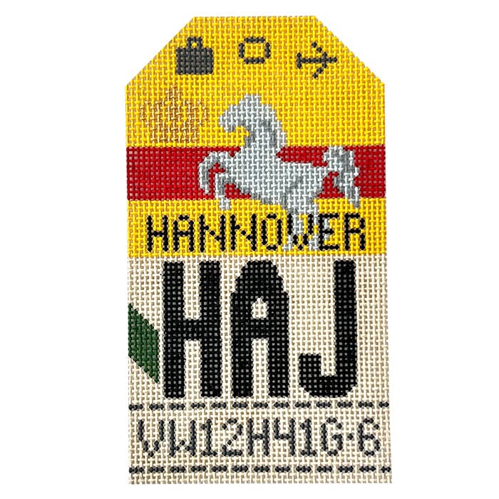 Hannover HAJ Travel Tag Painted Canvas Hedgehog Needlepoint 
