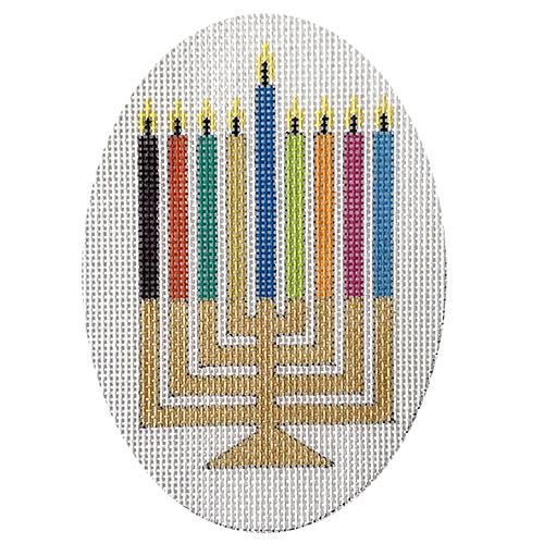 Hanukkah Golden Menorah Oval Painted Canvas Raymond Crawford Designs 