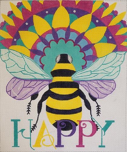 Happy Bee Painted Canvas Oasis Needlepoint 