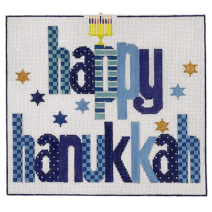 Happy Hanukkah Sign with Star of David Painted Canvas NeedleDeeva 