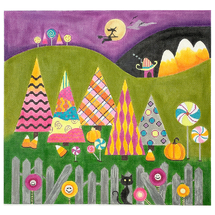 Happy Haunting Grounds ECN Painted Canvas Eye Candy Needleart  - 1