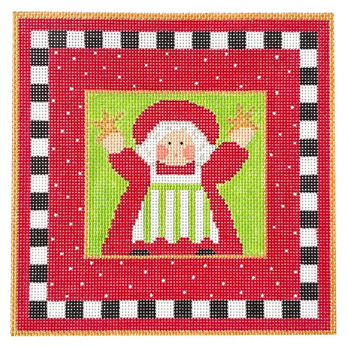 Happy Santa Checkered Border Painted Canvas Vallerie Needlepoint Gallery  - 1