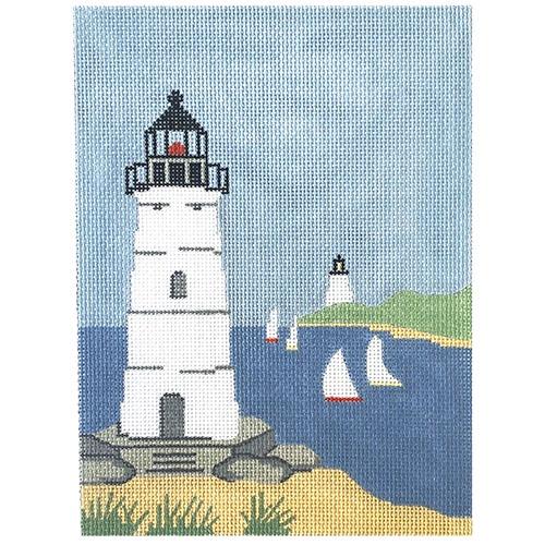 Harbor Lighthouses Painted Canvas Silver Needle 