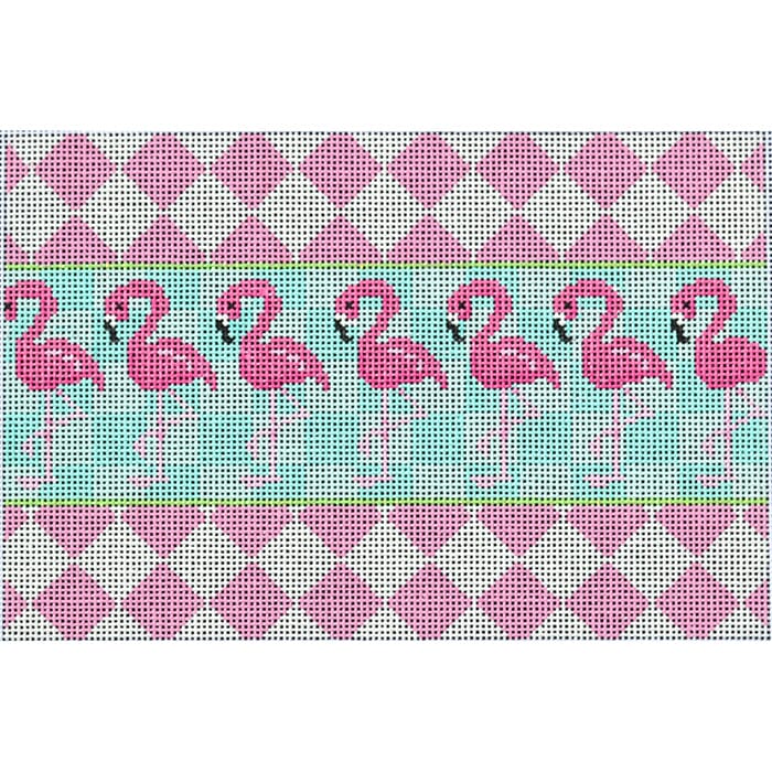 Harlequin Flamingo Clutch Painted Canvas Two Sisters Needlepoint 