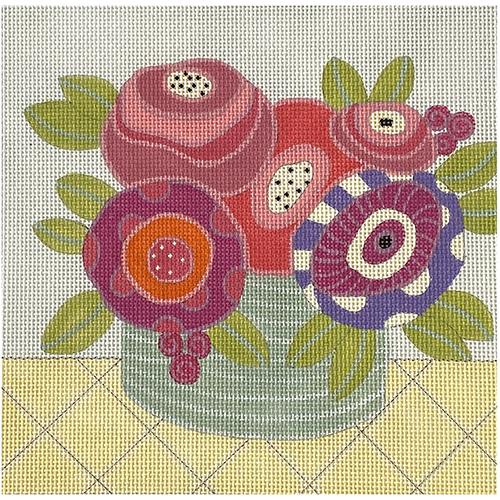 Hat Basket Bouquet Painted Canvas ditto! Needle Point Works  - 1