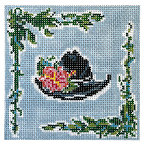 Hats of Hawaii   Black Hat Painted Canvas Cooper Oaks Design  - 1