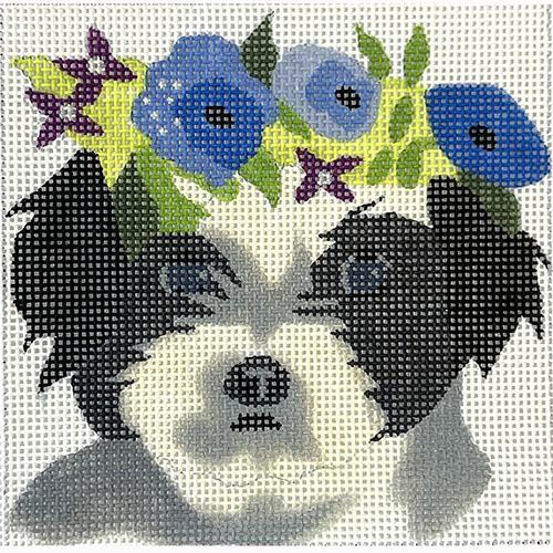 Havanese with Blue Floral Crown 4" Square Painted Canvas Melissa Prince Designs 