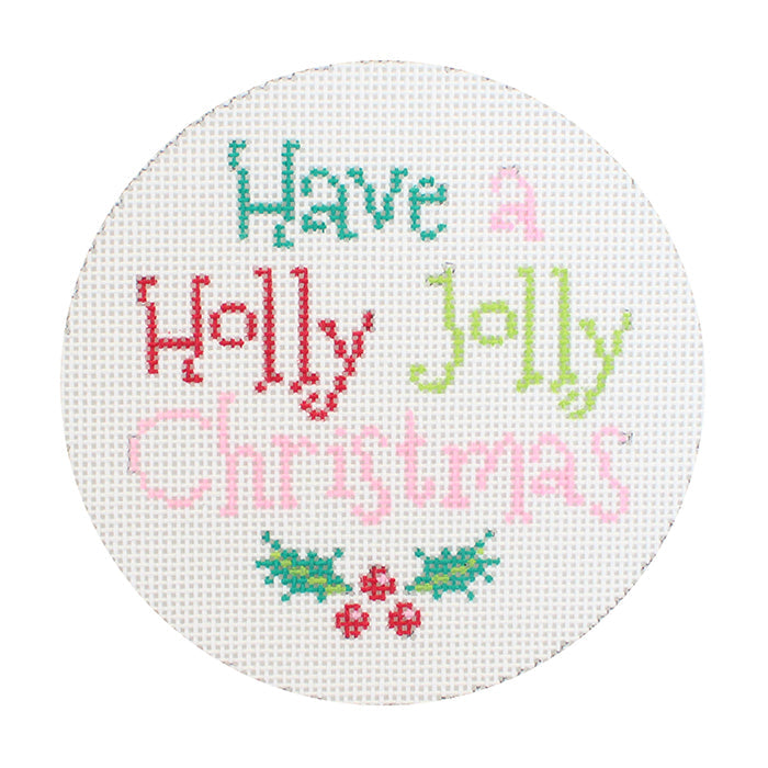 Have a Holly Jolly Christmas Round Painted Canvas Stitch Rock Designs  - 1