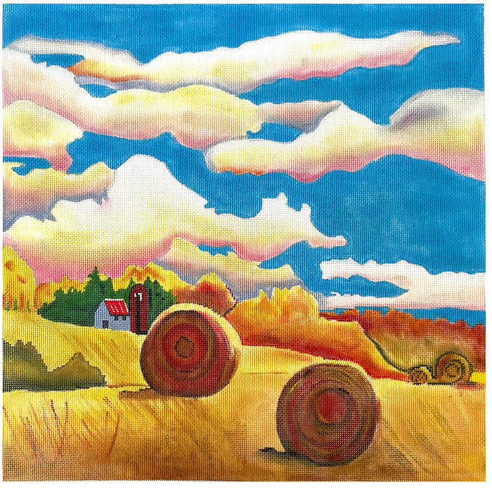 Haybales and Clouds Painted Canvas Patti Mann  - 1
