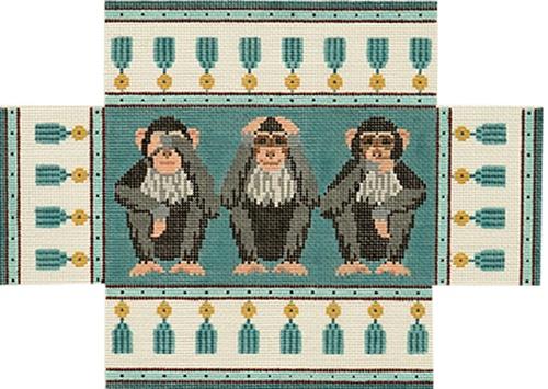 Hear, See, Speak No Evil Brick Cover Painted Canvas Susan Roberts Needlepoint Designs, Inc. 