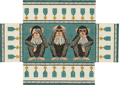 Hear, See, Speak No Evil Brick Cover Painted Canvas Susan Roberts Needlepoint Designs, Inc. 
