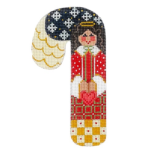 Heart Angel Candy Cane CH Painted Canvas Danji Designs  - 1
