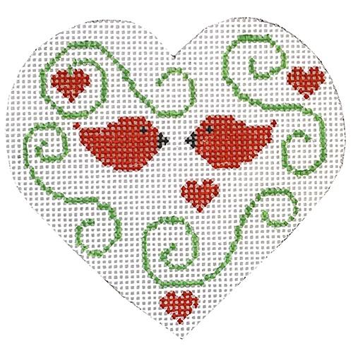 Heart - Red Birds with Stitch Guide Painted Canvas Danji Designs 