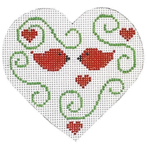 Heart   Red Birds with Stitch Guide Painted Canvas Danji Designs  - 1