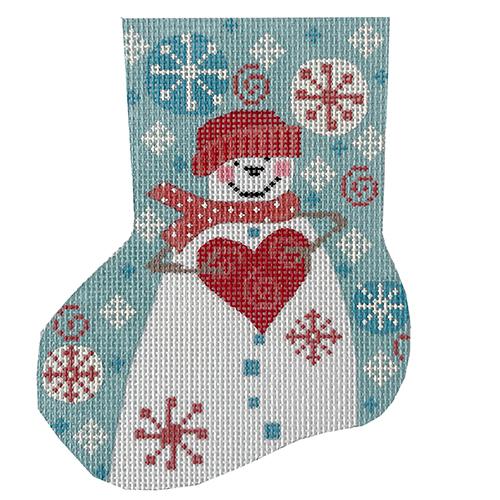 Heart Snowman Mini Stocking Painted Canvas Danji Designs  - 1
