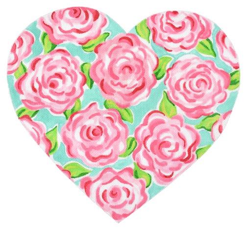 Heart with Pink Flowers Painted Canvas Kate Dickerson Needlepoint Collections  - 1