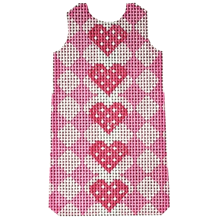 Hearts Harlequin Mini Shift Painted Canvas Two Sisters Needlepoint 
