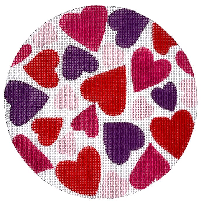 Hearts Round Painted Canvas Walker's Needlepoint 