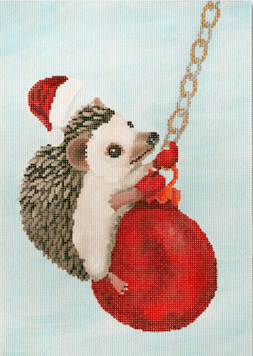 Hedgehog Swinging on Ornament Painted Canvas Scott Church Creative 