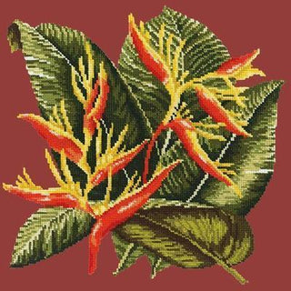 Heliconia Needlepoint Kit Kits Elizabeth Bradley Design Dark Red 
