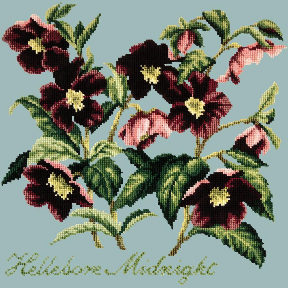 Hellebore Midnight Needlepoint Kit Kits Elizabeth Bradley Design Pale Blue 