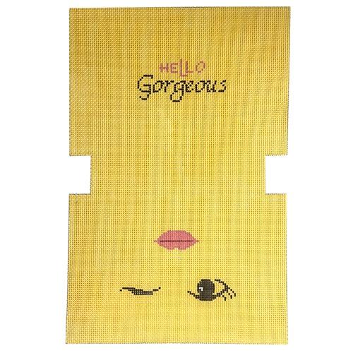 Hello Gorgeous Yellow Makeup Bag Painted Canvas Kimberly Ann Needlepoint 